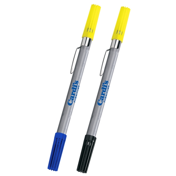 6 3/4" highlighter and pen combo with silver body, yellow highlighter... from ASI 61966 HPG / Beacon Promotions