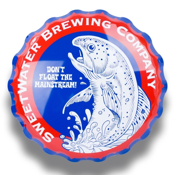 Customizable aluminum bottle cap sign with hole for hanging; measures 21"... from ASI 50120 Dixie Seal & Stamp Co Inc / Dixiline