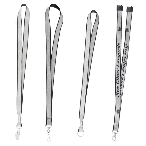 Black lanyard with silver glitter face with 5 end attachment choices.... from ASI 49470 DEVARA