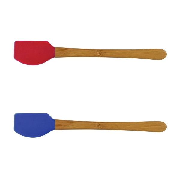 1.32"H x 8.25"W mini spatula that's made of bamboo and silicone... from ASI 54040 Fey Promo / Mi Line by Fey