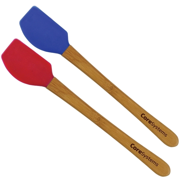 1.32"H x 8.25"W mini spatula that's made of bamboo and silicone... from ASI 54040 Fey Promo / Mi Line by Fey