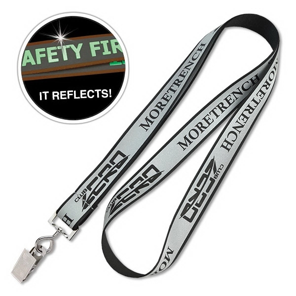 Reflective custom safety lanyards improve visibility. 4 attachment options. Glow-in-the-dark imprinting... from ASI 79898 Promovision / PROMOVISION