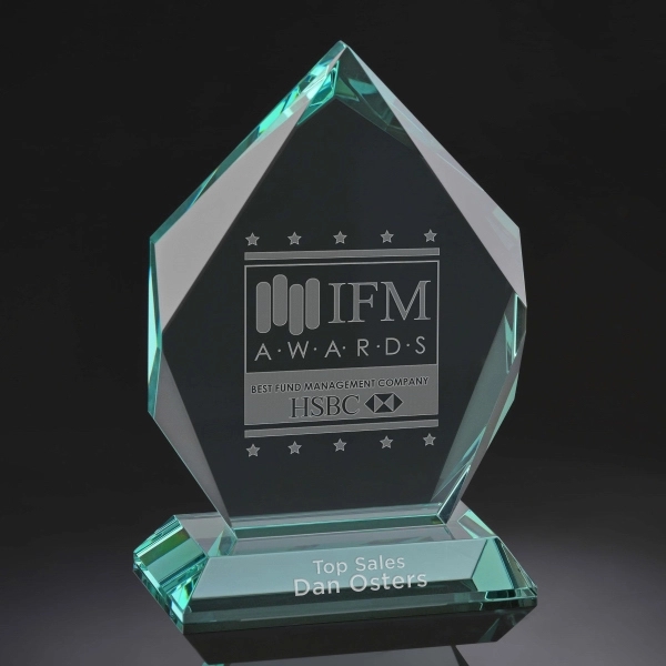 6.5" x 4" jade glass award with a unique shape and... from ASI 71920 Moderne Glass Company Inc