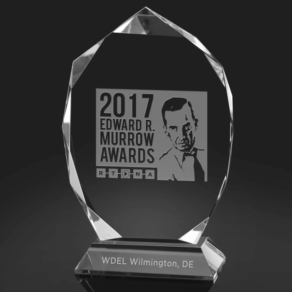 7.25" x 3.75" faceted orb award made of optical crystal.... from ASI 71920 Moderne Glass Company Inc