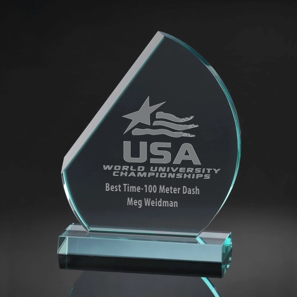 7.25" x 5.25" award made of jade glass with a light... from ASI 71920 Moderne Glass Company Inc