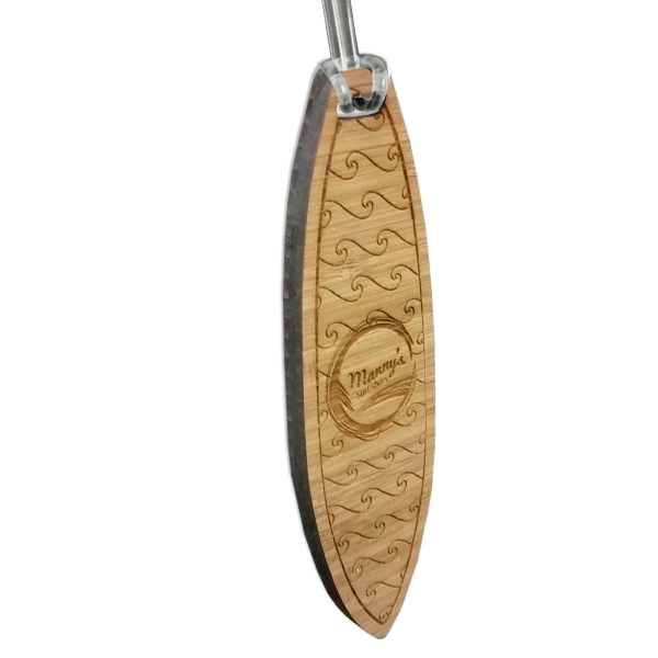 Custom shaped laser etched bamboo bag tag that measures 5/16" thick.... from ASI 72521 Morris Magnets / Laser Cuts