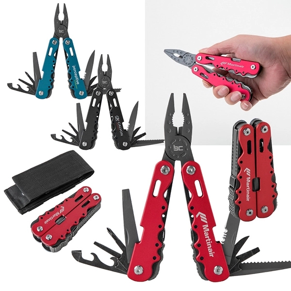 15-in-1 stainless steel, anodized aluminum multi-tool in a heavy-duty nylon sheath.... from ASI 88060 Snugz/USA Inc / Sweda®