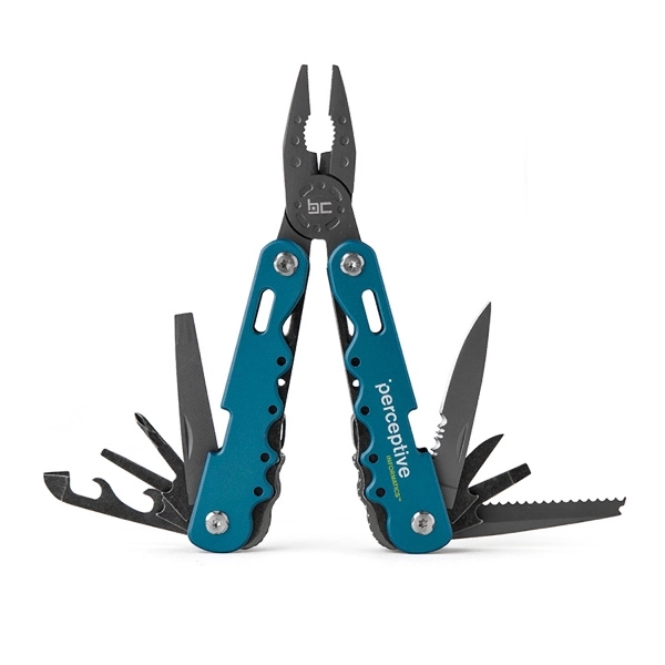 15-in-1 stainless steel, anodized aluminum multi-tool in a heavy-duty nylon sheath.... from ASI 88060 Snugz/USA Inc / Sweda®