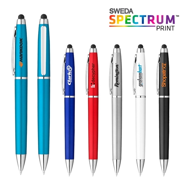 Twist-action ballpoint pen with matte metallic, shiny white, or solid color... from ASI 88060 Snugz/USA Inc / Sweda®