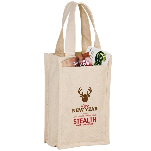 7" x 3" x 11" cotton canvas two-bottle wine tote with... from ASI 35290 American Ad Bag Co