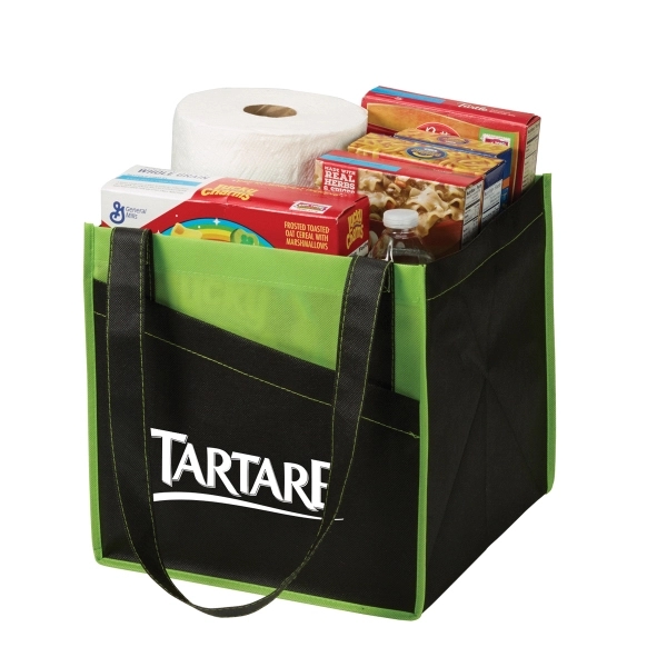 Non-woven utility tote bag with front pocket, 26" handles and 11"... from ASI 52840 Evans Manufacturing