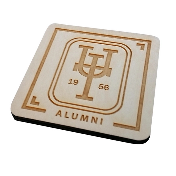 Birch wood coaster with 1/4" thickness and laser etched graphics.... from ASI 72521 Morris Magnets / Laser Cuts