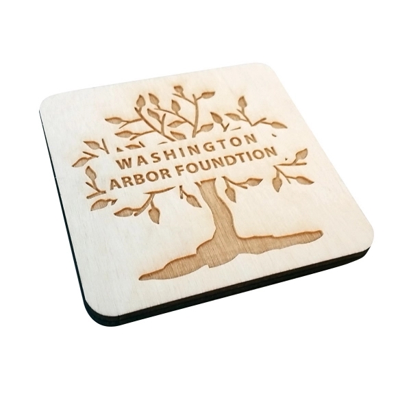 Birch wood coaster with 1/4" thickness and laser etched graphics.... from ASI 72521 Morris Magnets / Laser Cuts