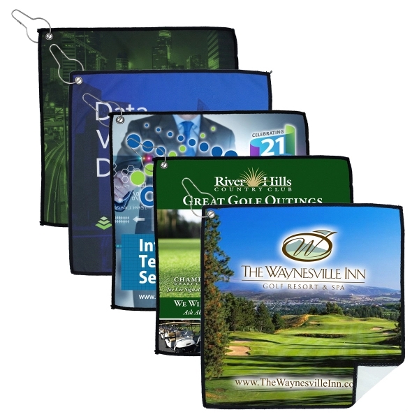 Full color process suede golf towel with silver hook and grommet.... from ASI 62660 Innovation Line