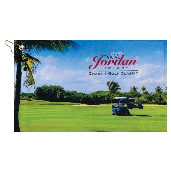 11" x 18" subli-plush microfiber golf towel with upper left hook... from ASI 90913 Terry Town