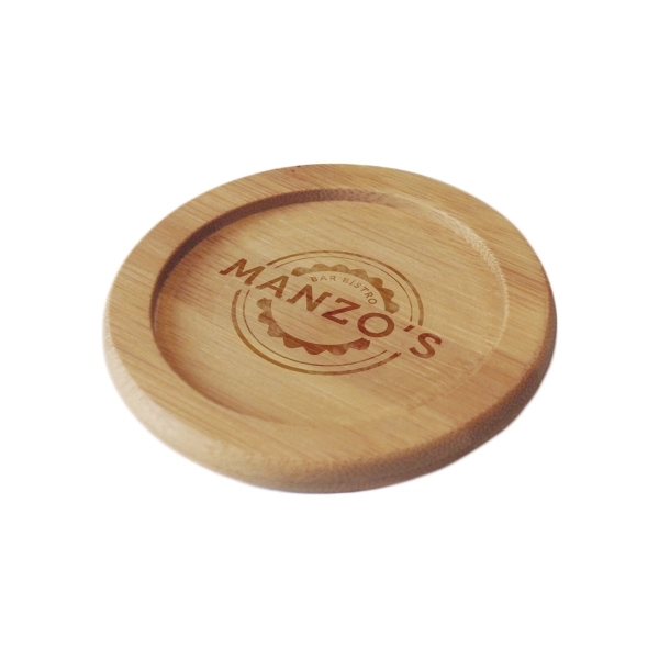 Bamboo coaster with striped wood grain design and rim around the... from ASI 52840 Evans Manufacturing