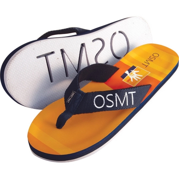 Flip flops with embroidered, fleece lined fabric straps on a recessed... from ASI 73520 Neet Feet / Neet Feet