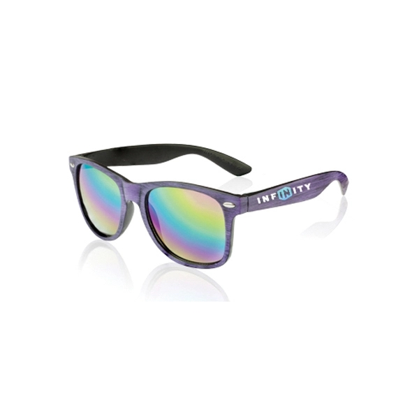 Polycarbonate sunglasses with matte woodgrain finish, mirrored reflector lenses, and UV... from ASI 39552 BEL Promo