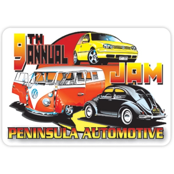 Shaped adhesive 4-mil thick adhesive vinyl label with full-color imprint.... from ASI 59080 Halls & Company