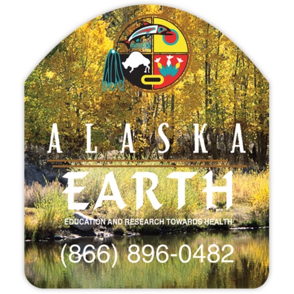 Shaped adhesive 4-mil thick adhesive vinyl label with full-color imprint.... from ASI 59080 Halls & Company