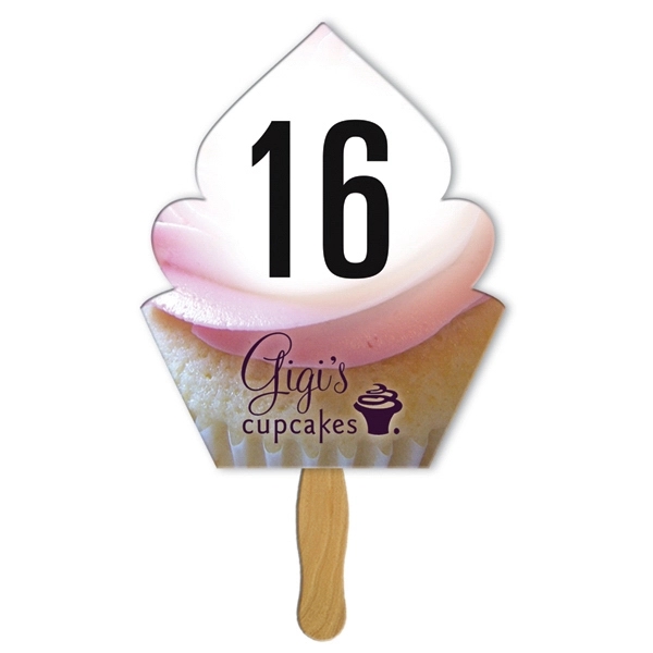 Digital printed hourglass shape auction fan with visible wooden stick.... from ASI 67620 Lion Circle Corp / Lion/Circle