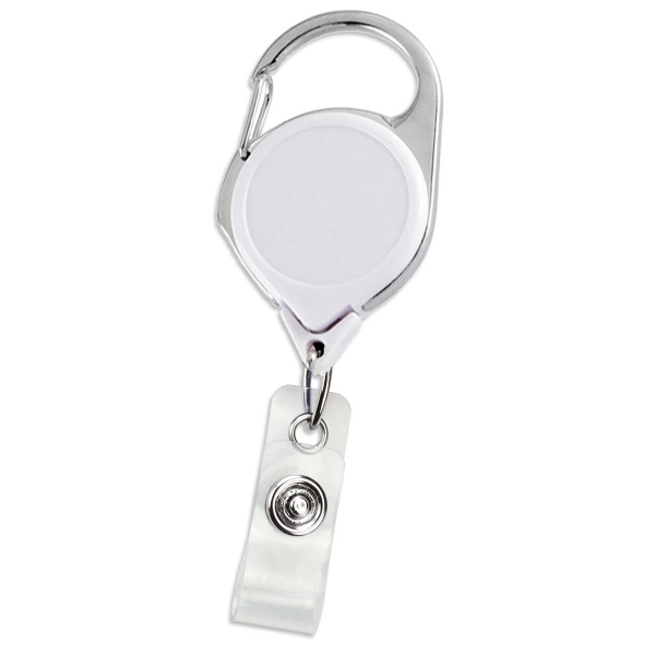 Heavy-duty, custom carabiner badge reels feature a chrome pressure release latch... from ASI 79898 Promovision / PROMOVISION