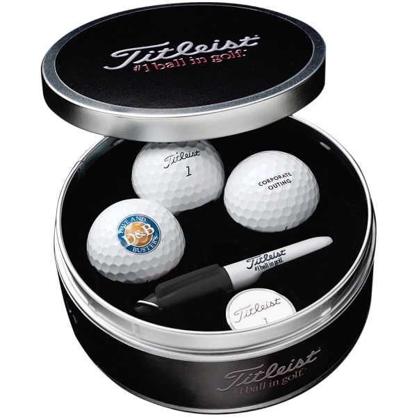 4 3/8" x 2 1/8" tin with three golf balls, five... from ASI 57653 Gold Bond