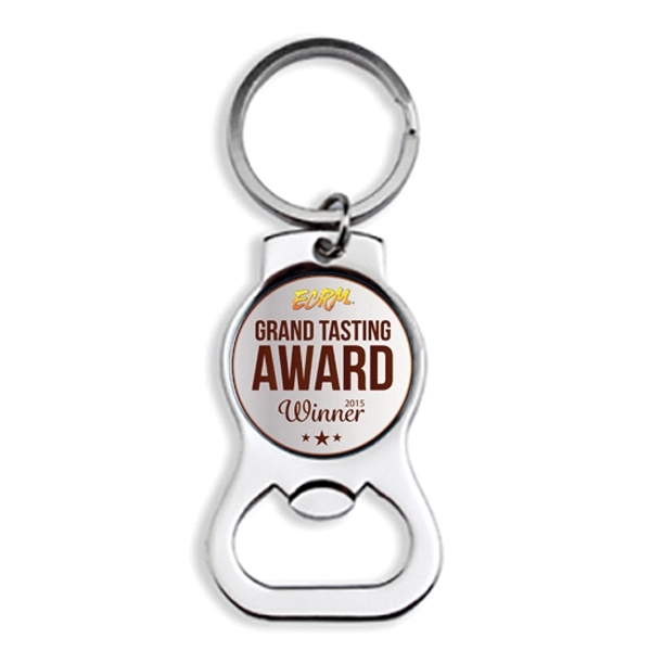 Die struck metal bottle opener with poly dome imprint and split... from ASI 52263 EMT / EMT