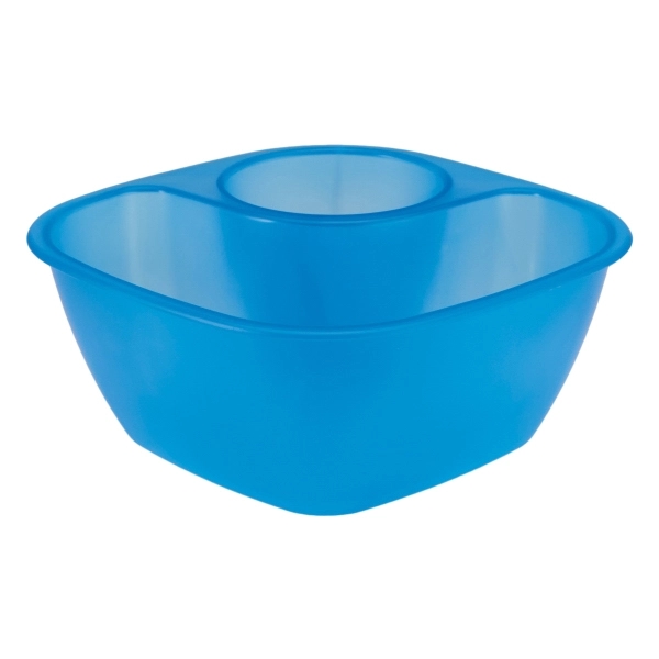 Snack bowl with 2 compartments for various "chips and dip" combos.... from ASI 52840 Evans Manufacturing