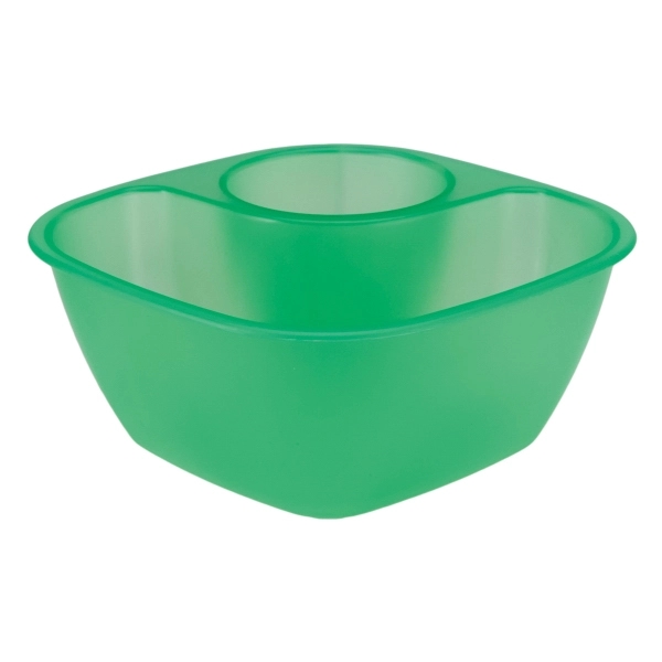 Snack bowl with 2 compartments for various "chips and dip" combos.... from ASI 52840 Evans Manufacturing