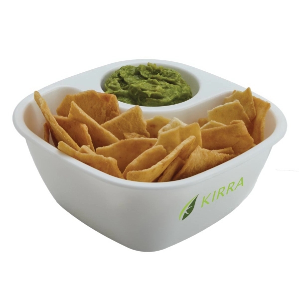 Snack bowl with 2 compartments for various "chips and dip" combos.... from ASI 52840 Evans Manufacturing
