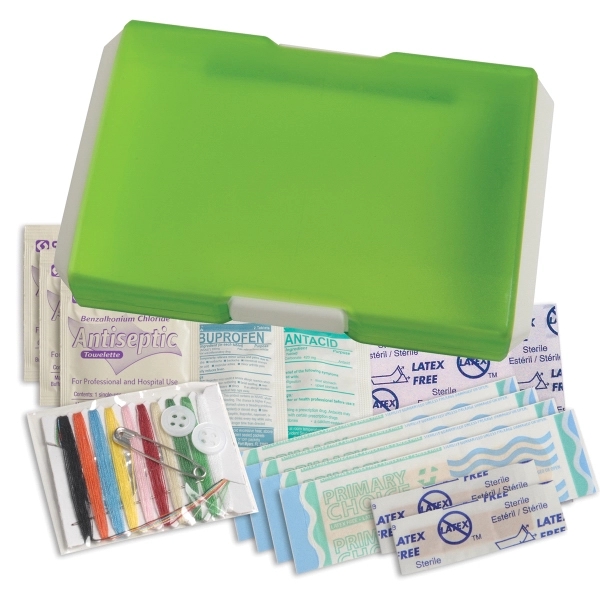 Travel first aid kit that has a sewing kit, bandages, ibuprofen,... from ASI 52840 Evans Manufacturing