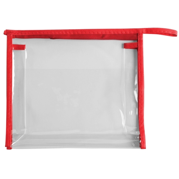 Zippered travel makeup and toiletries bag made from clear PVC material... from ASI 52840 Evans Manufacturing
