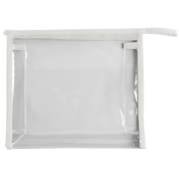 Zippered travel makeup and toiletries bag made from clear PVC material... from ASI 52840 Evans Manufacturing