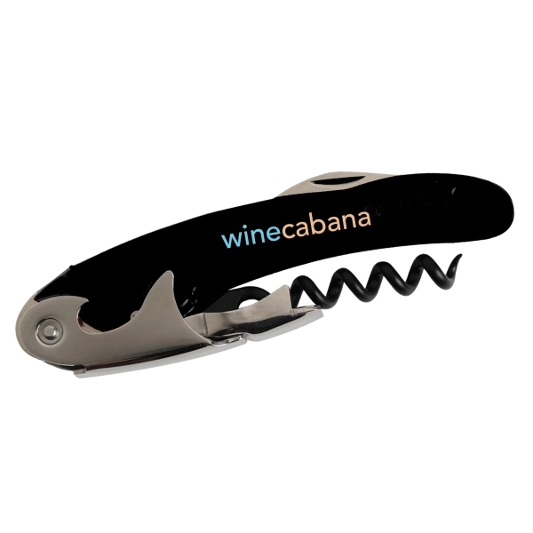 Wine bottle opener with non-stick coated corkscrew, double hinge lever, foil... from ASI 52840 Evans Manufacturing