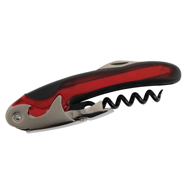 Wine bottle opener with non-stick coated corkscrew, double hinge lever, foil... from ASI 52840 Evans Manufacturing