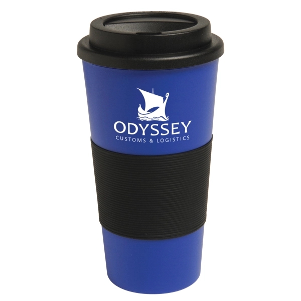 16 oz. insulated plastic travel tumbler with silicone grip and lid.... from ASI 52840 Evans Manufacturing