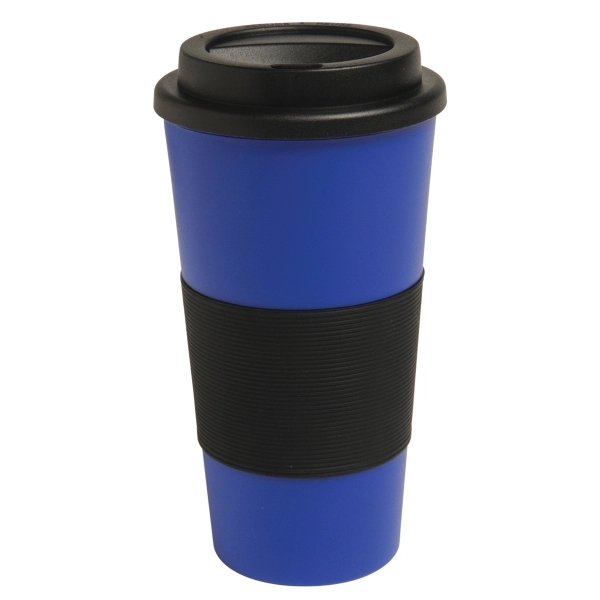 16 oz. insulated plastic travel tumbler with silicone grip and lid.... from ASI 52840 Evans Manufacturing