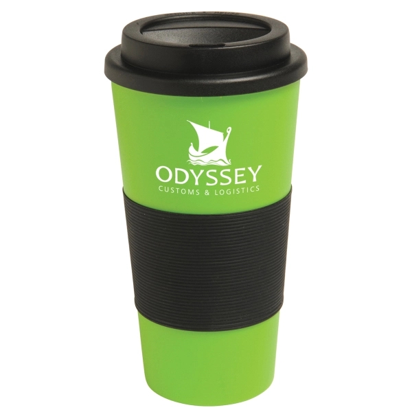16 oz. insulated plastic travel tumbler with silicone grip and lid.... from ASI 52840 Evans Manufacturing