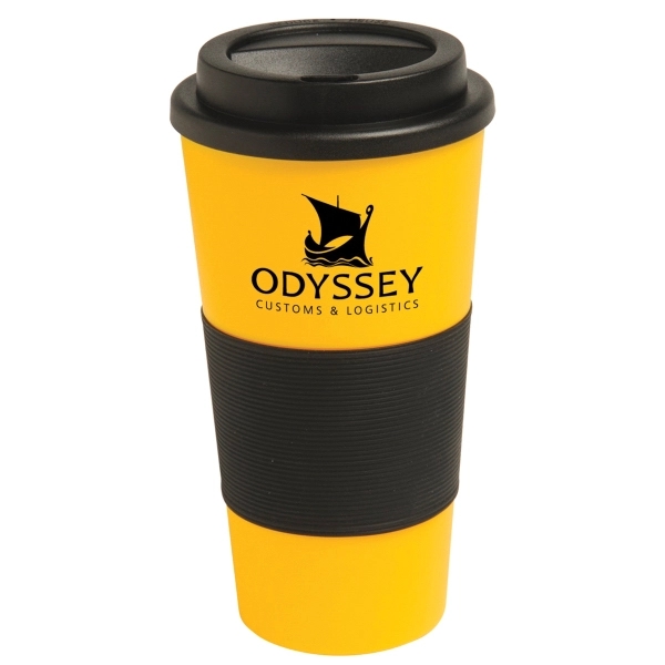 16 oz. insulated plastic travel tumbler with silicone grip and lid.... from ASI 52840 Evans Manufacturing