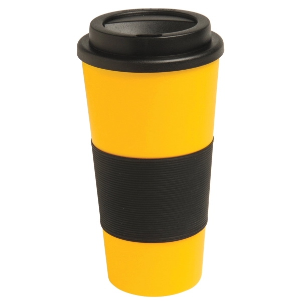 16 oz. insulated plastic travel tumbler with silicone grip and lid.... from ASI 52840 Evans Manufacturing