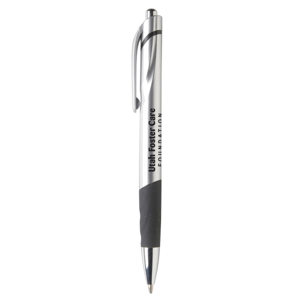 Retractable ballpoint with silver barrel, metallic colored accents and black ink.... from ASI 52840 Evans Manufacturing