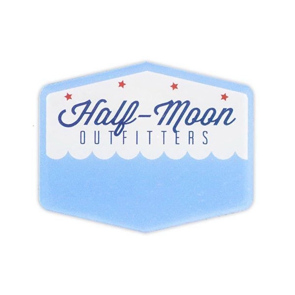 1/8" thick badge with a pin fastener closure.... from ASI 59080 Halls & Company