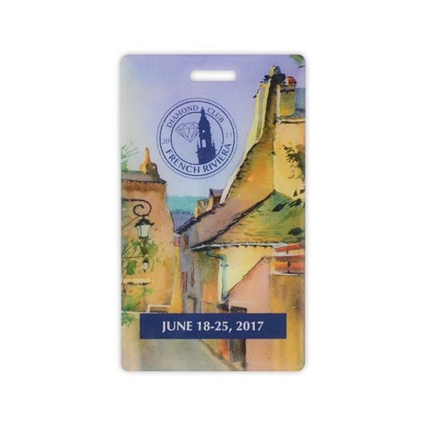 1/8" thick luggage tag with a loop strap.... from ASI 59080 Halls & Company