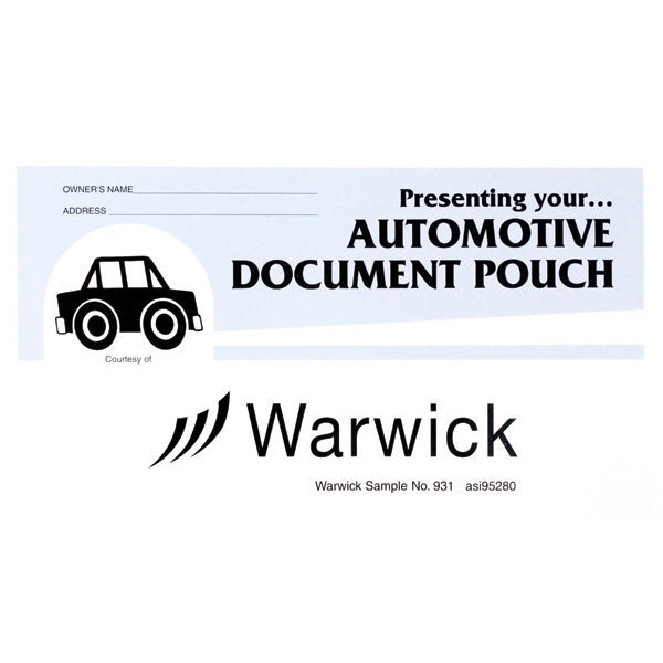 6" x 10 1/2" Stock Auto Document Pouch, sturdy white leatherette... from ASI 95280 Warwick Publishing Co