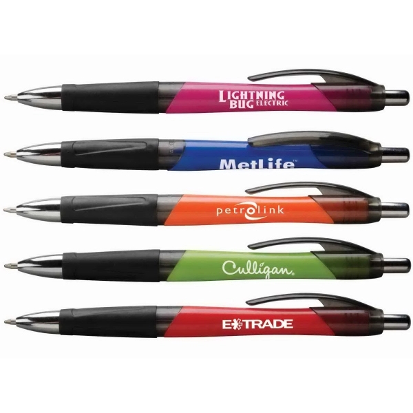 Plastic, click-action ballpoint pen with jumbo ergonomic barrel, translucent trim, black... from ASI 61966 HPG / Hub Pen
