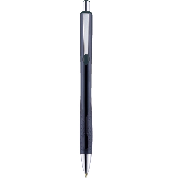 Plastic ballpoint pen with retractable design, contoured colored barrel, co-molded soft... from ASI 82498 RiteLine LLC