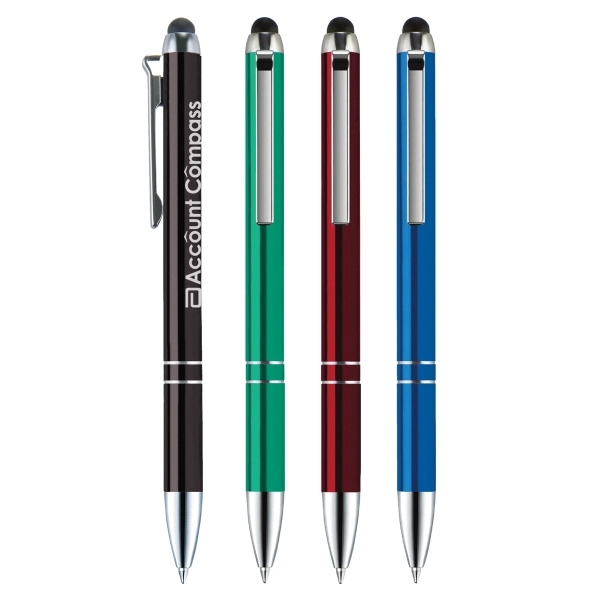 Retractable style pen with black stylus, glossy metallic barrel, chrome tip,... from ASI 82498 RiteLine LLC