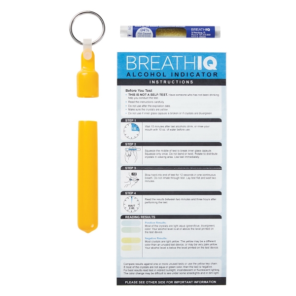 USA-made breathalyzer key tag with disposable single-use tester containing color-changing powder.... from ASI 61125 Hit Promotional Products