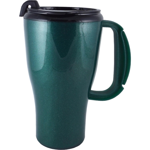 16 oz travel mug with double wall insulation, snap on thumb... from ASI 67075 Leprechaun Promotions, LLC / Leprechaun Promotions